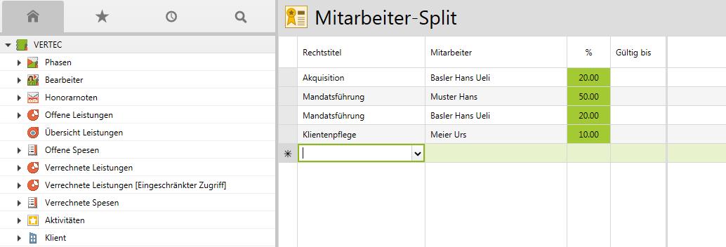 Aufteilung im Mandat