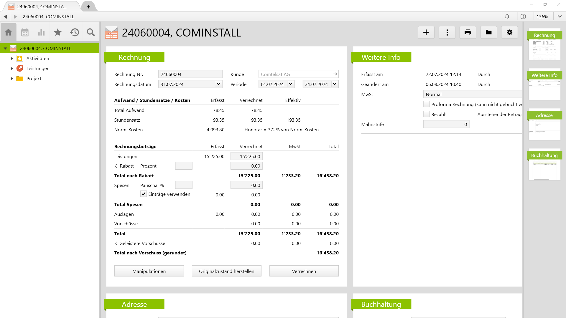 Fakturierung in Vertec