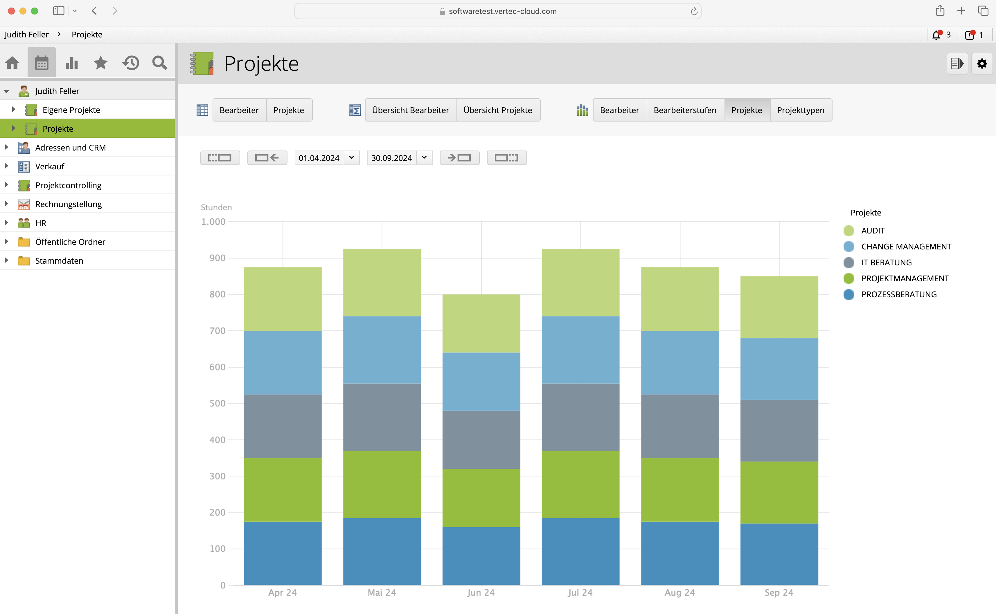 Vertec Web App in Safari