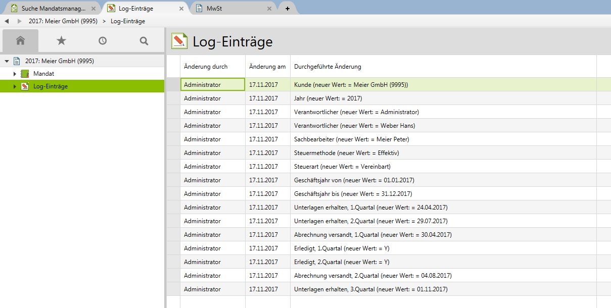 Logeintraege im Mandatsmanagement