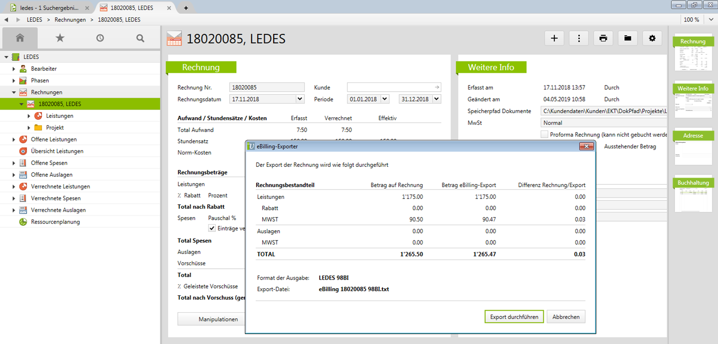 Ledes invoice export from vertec