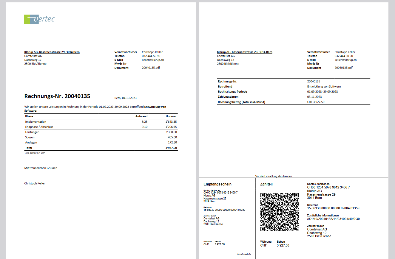 Invoice with phase sums