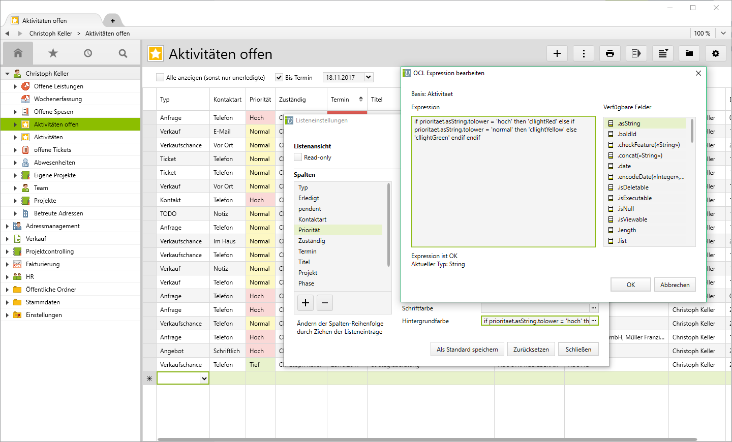 Farben in Listeneinstellung via OCL steuern