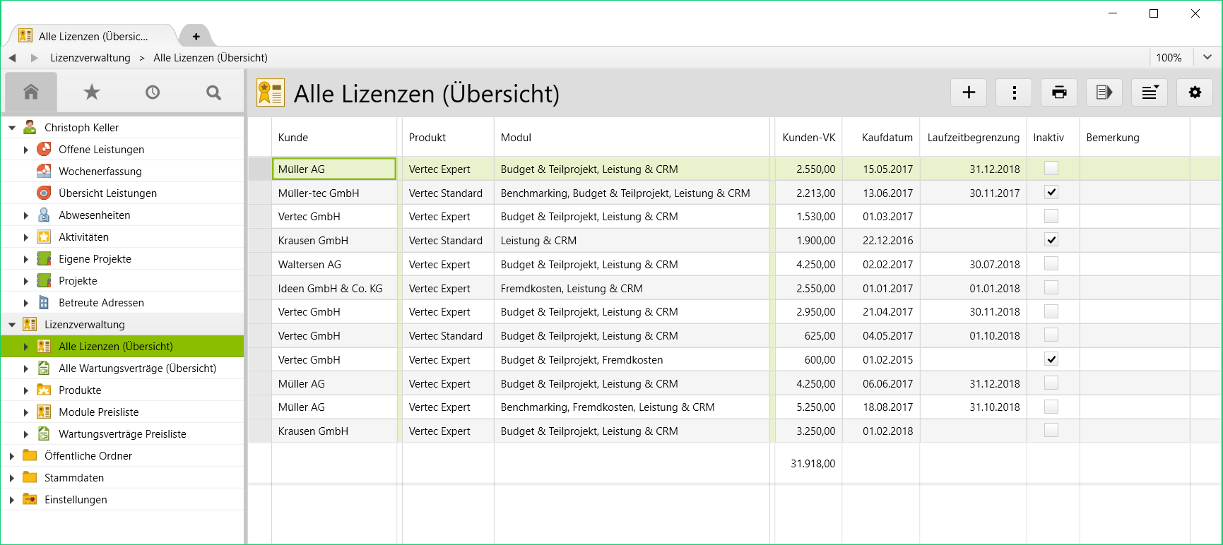 Wartungsverträge managen mit Vertec