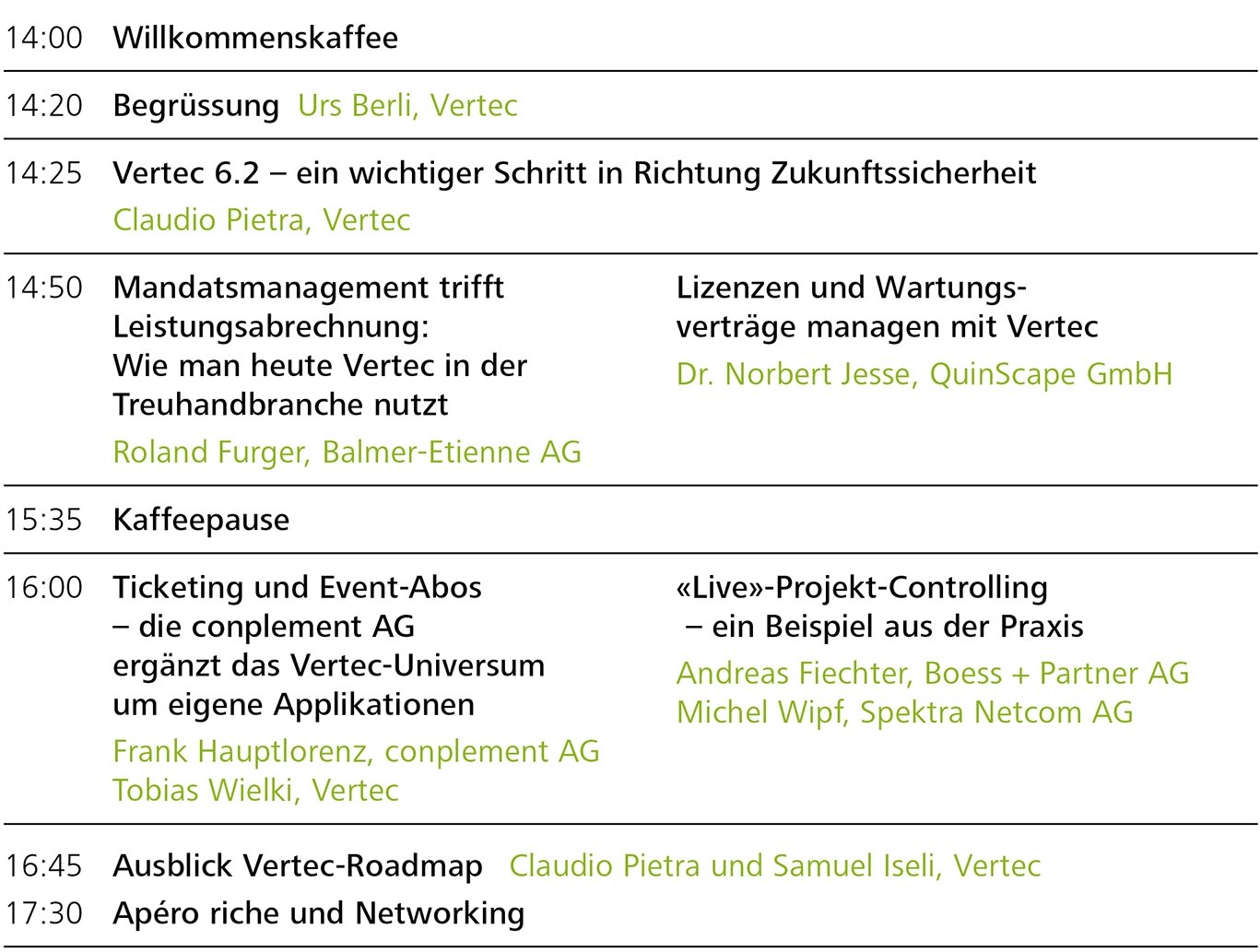 Programm der Vertec Anwendertagung 2017