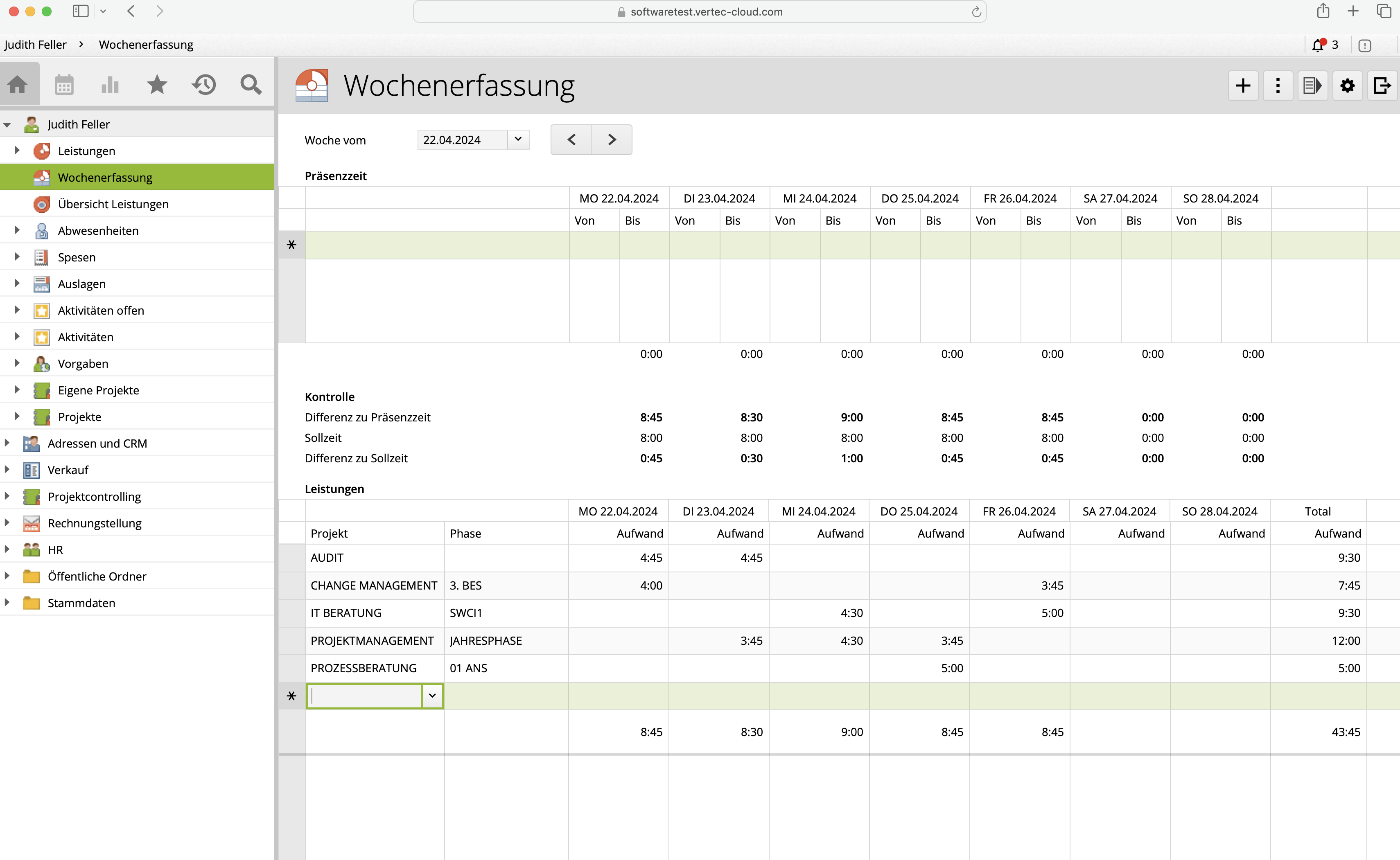 Vertec web app in safari