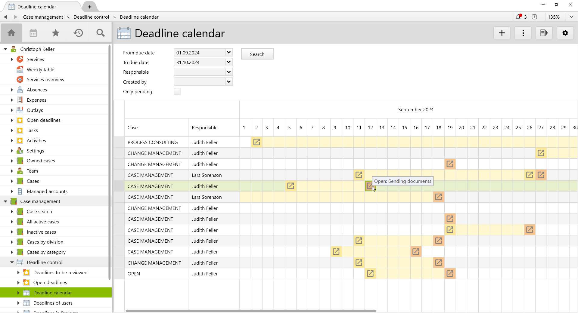 Deadline calendar in Vertec