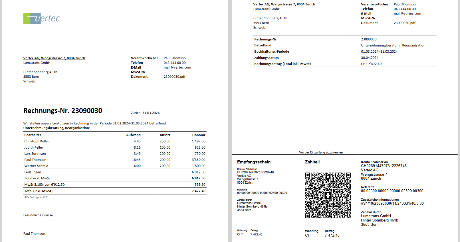 Rechnung mit Bearbeitersummen