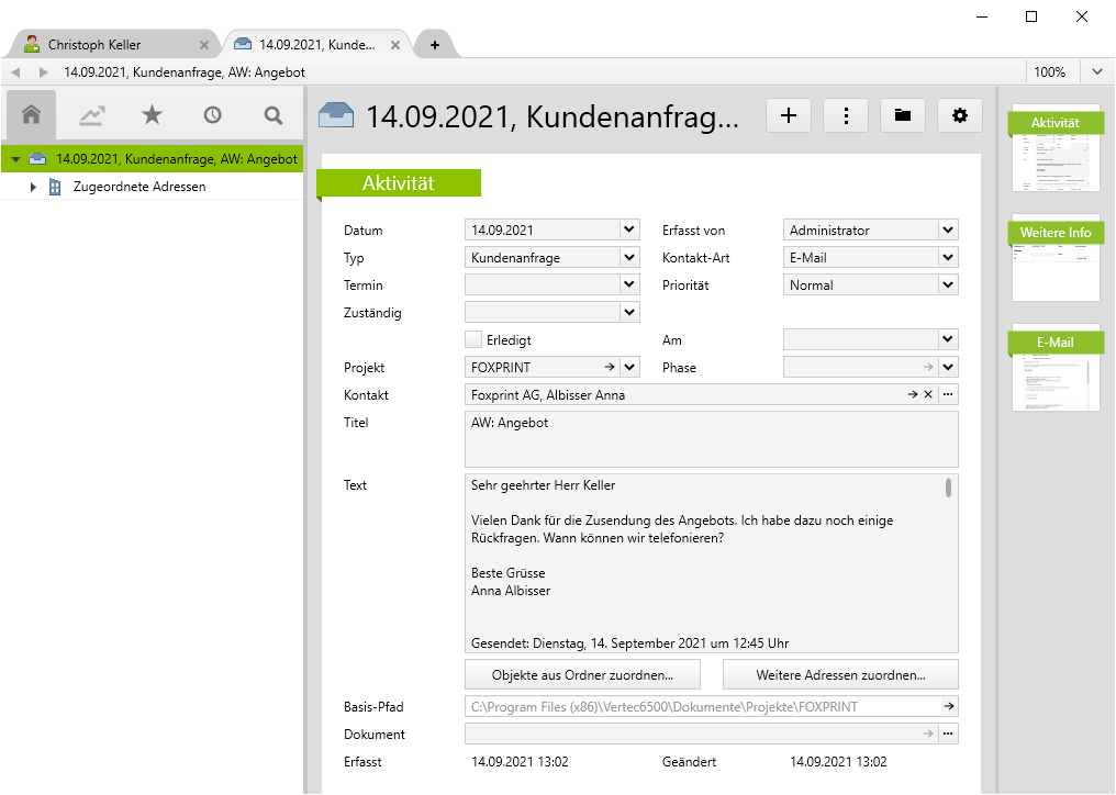 View of an activity that was generated from an email without manual work