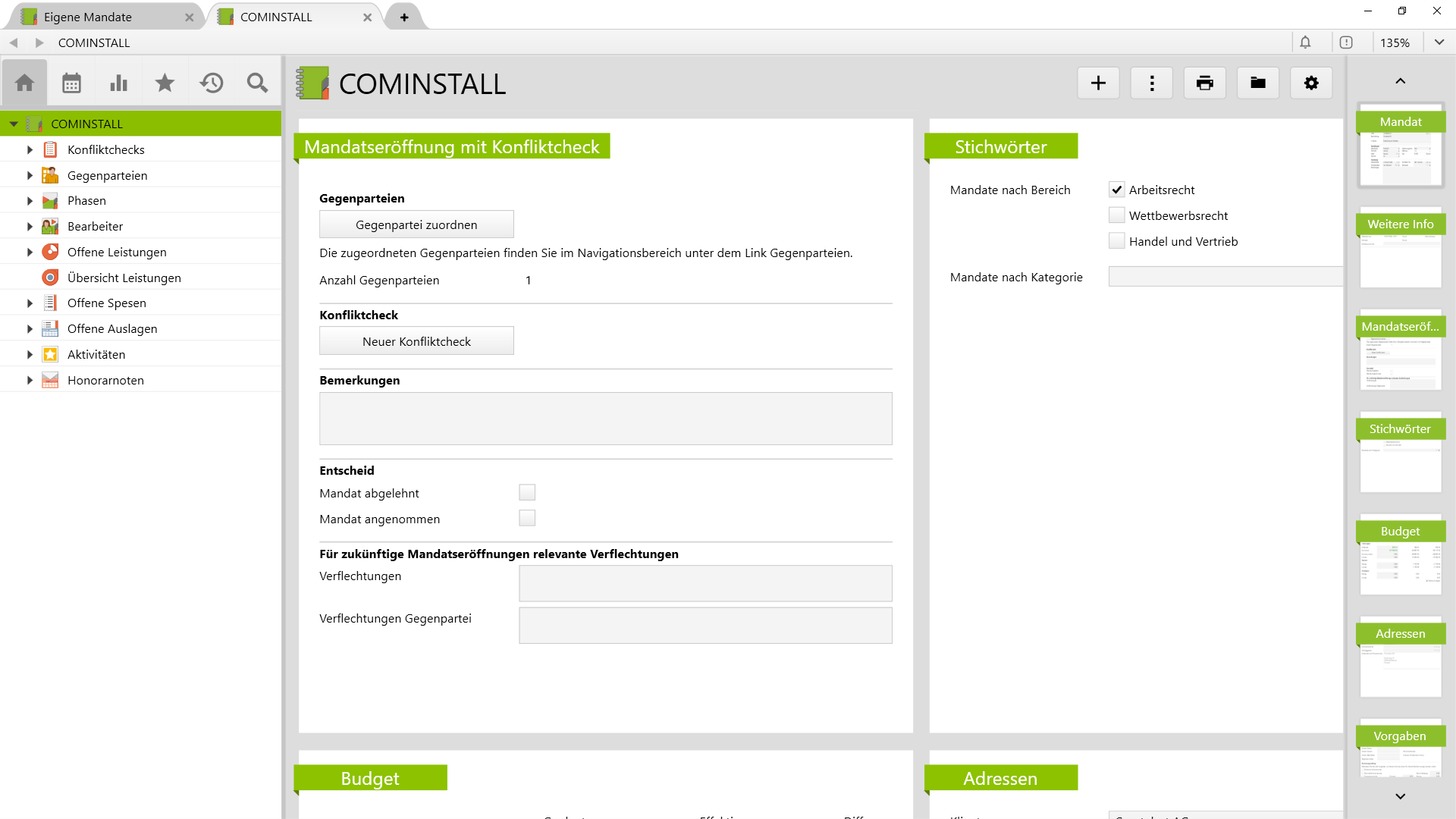 Mandatseröffnung mit Konfliktcheck