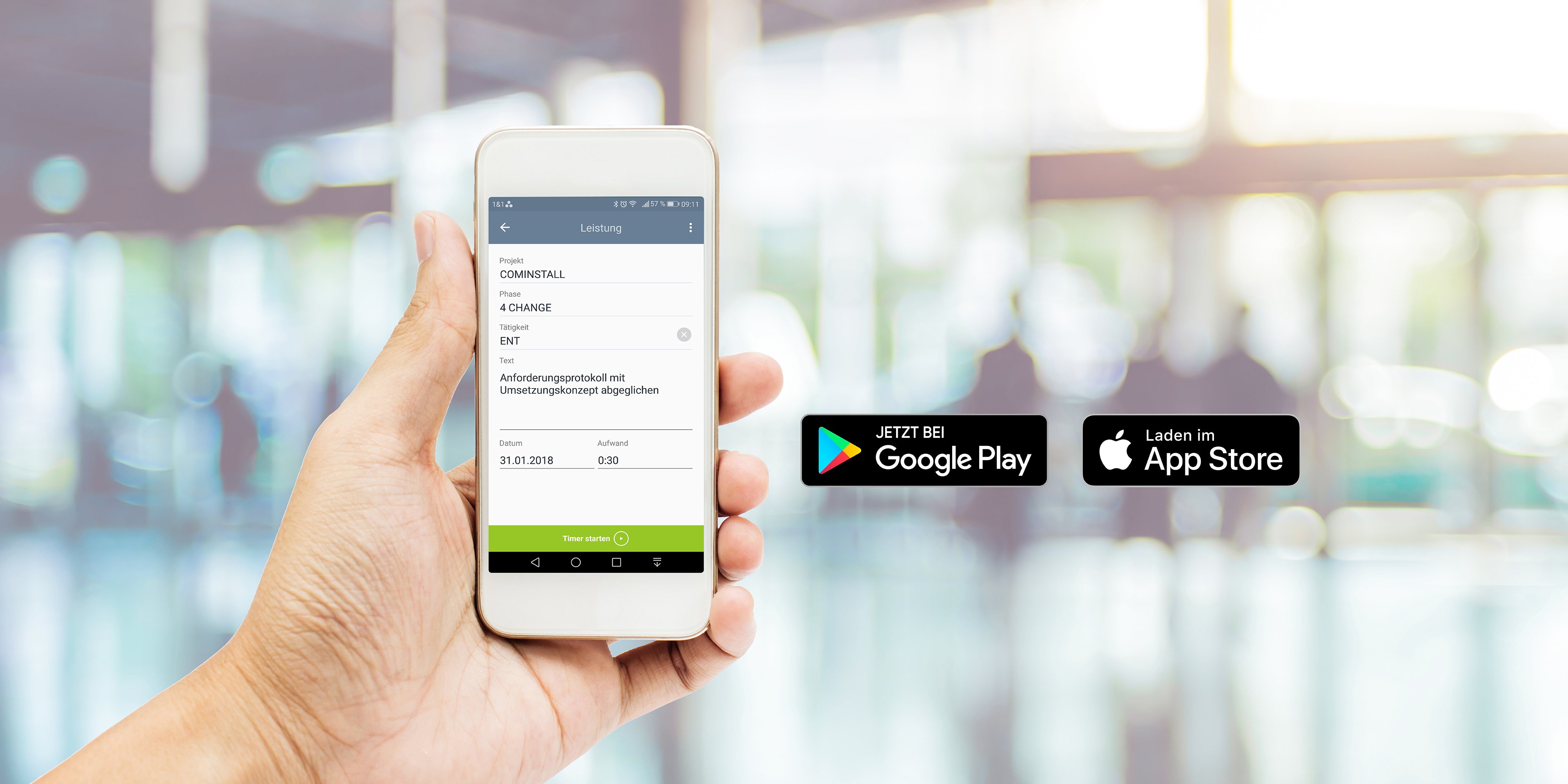 Mobile Erfassung von Leistungen, Spesen und Aktivitäten. Zugriff auf Adressen.