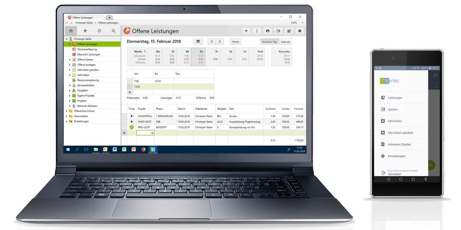 Mobiler Zugriff auf Vertec per Smartphone oder Laptop