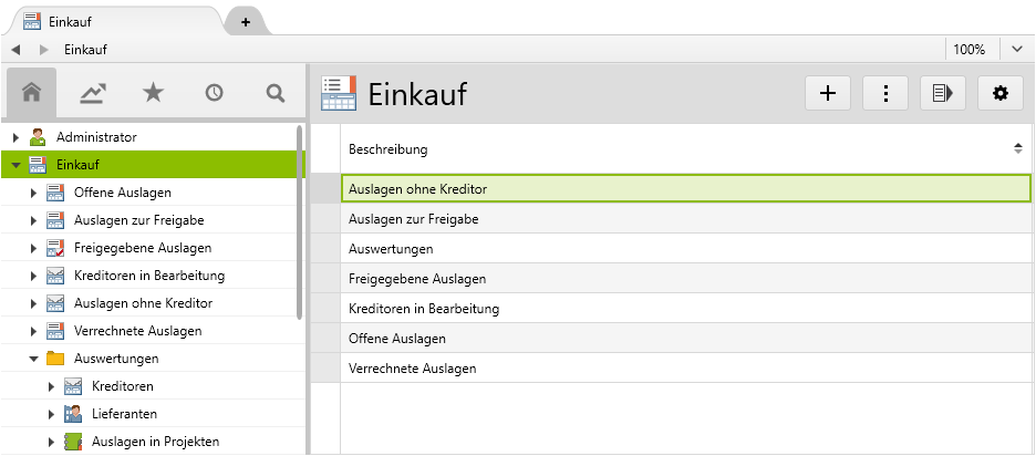 Der Rootordner «Einkauf» mit Unterordnern