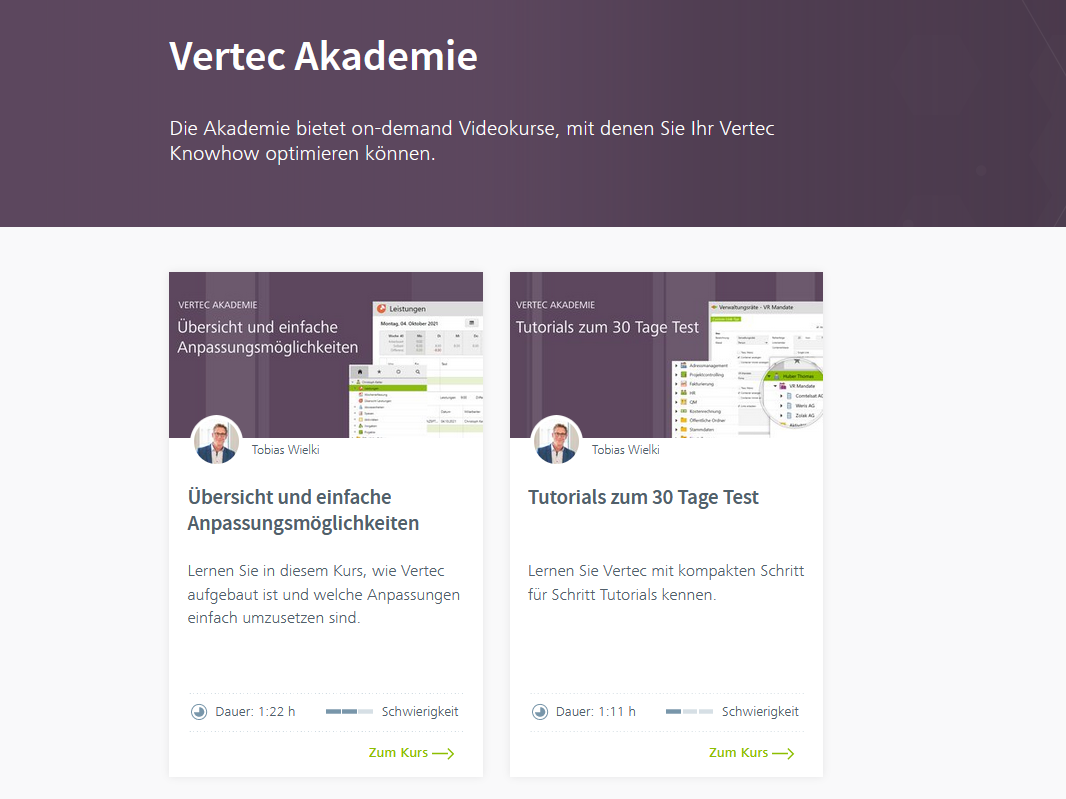 Video-Tutorials in der Vertec Akademie