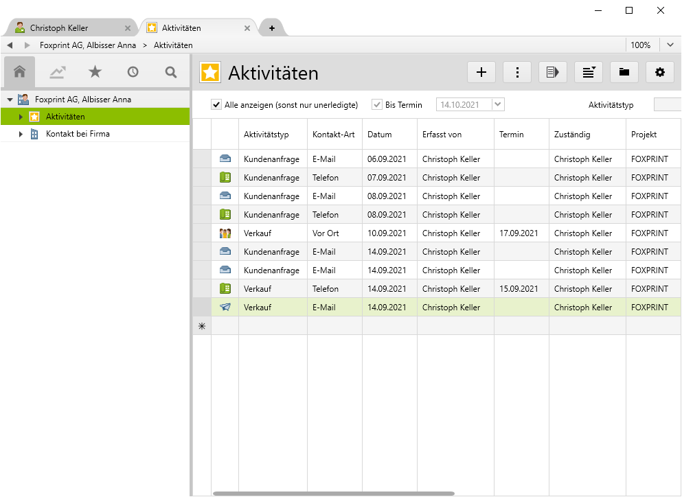 Der Aktivitätenfeed in Vertec