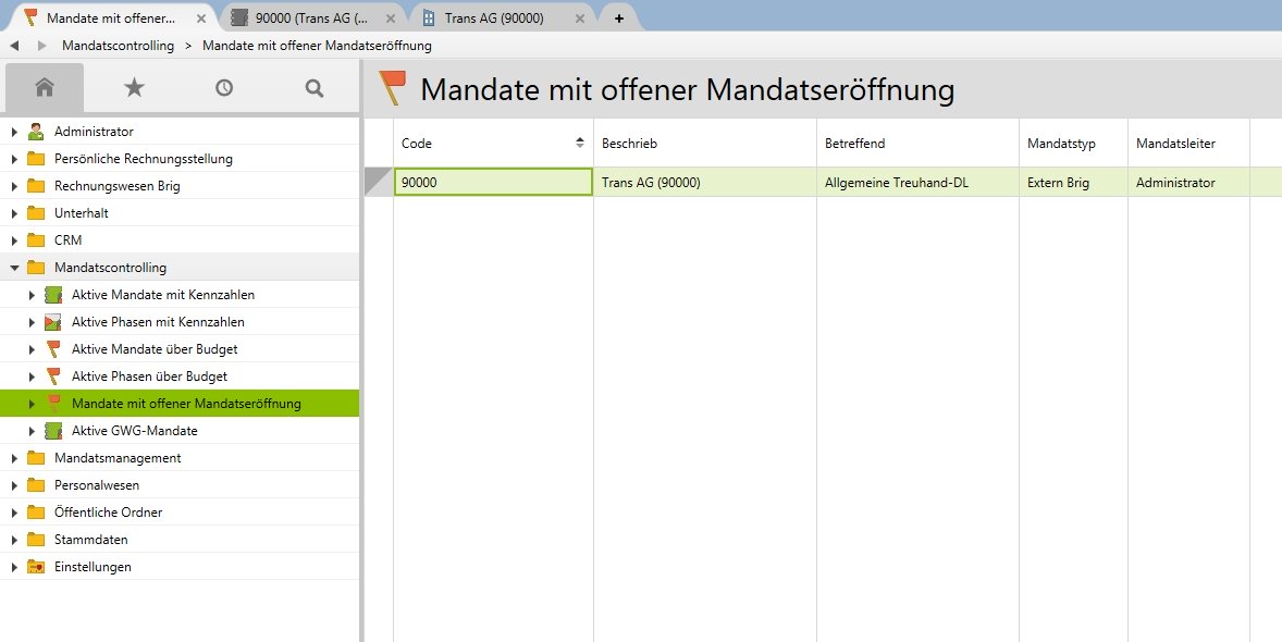 Mandate mit offener Mandatseroeffnung