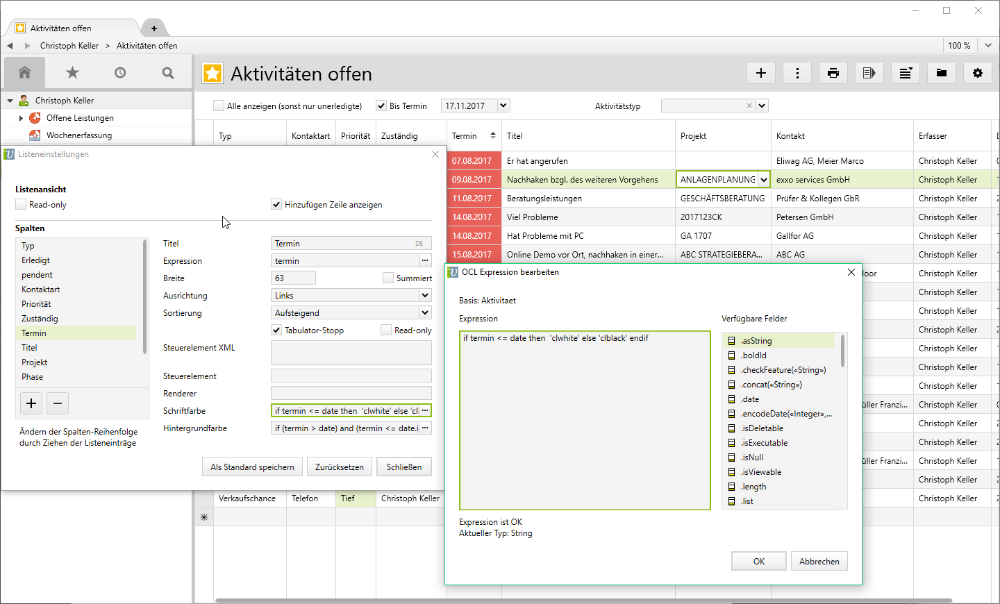 Farbliche Warnung in der Leistungserfassung