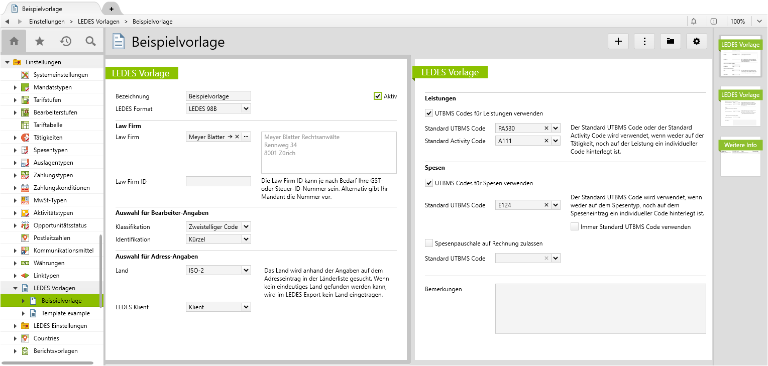 Ledes e-billing template in vertec