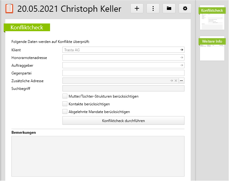 Konfliktcheck durchführen