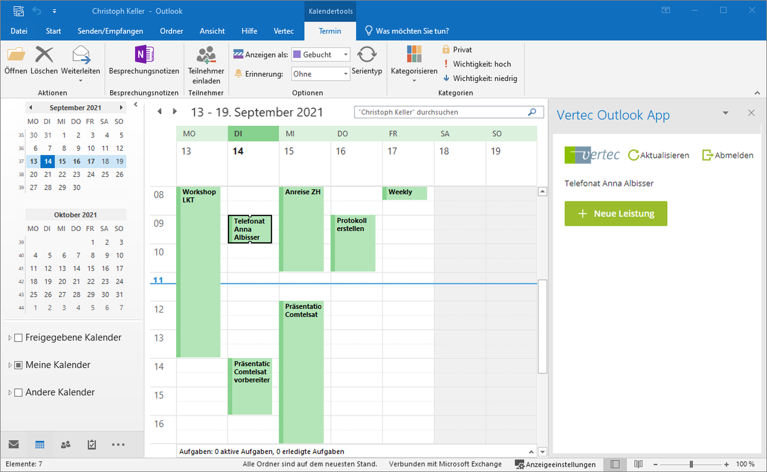 Die Outlook App erkennt das Erstellen oder Anklicken eines Termines
