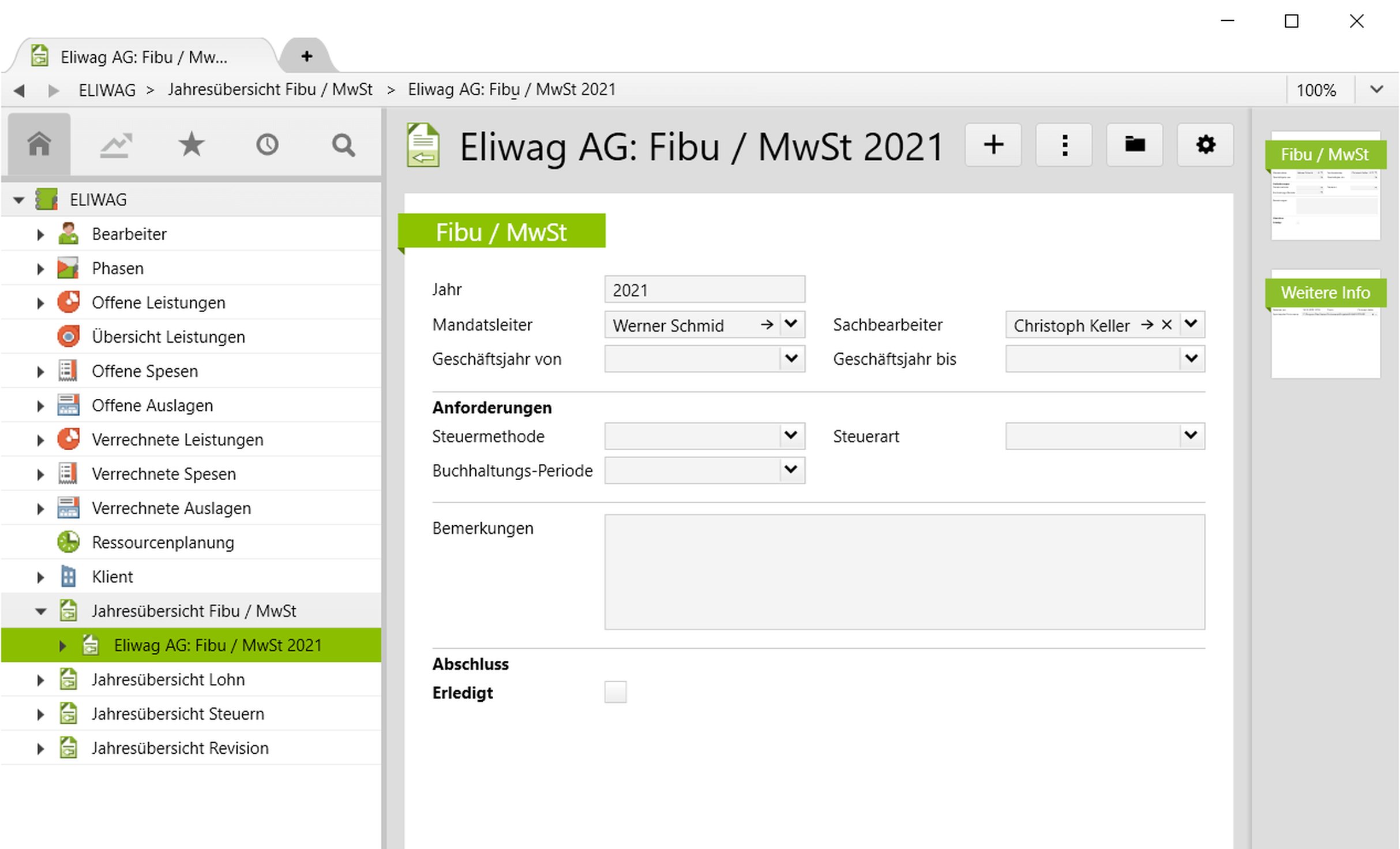Dienstleistungsbereich Fibu / MWST im Mandatsmanagement.