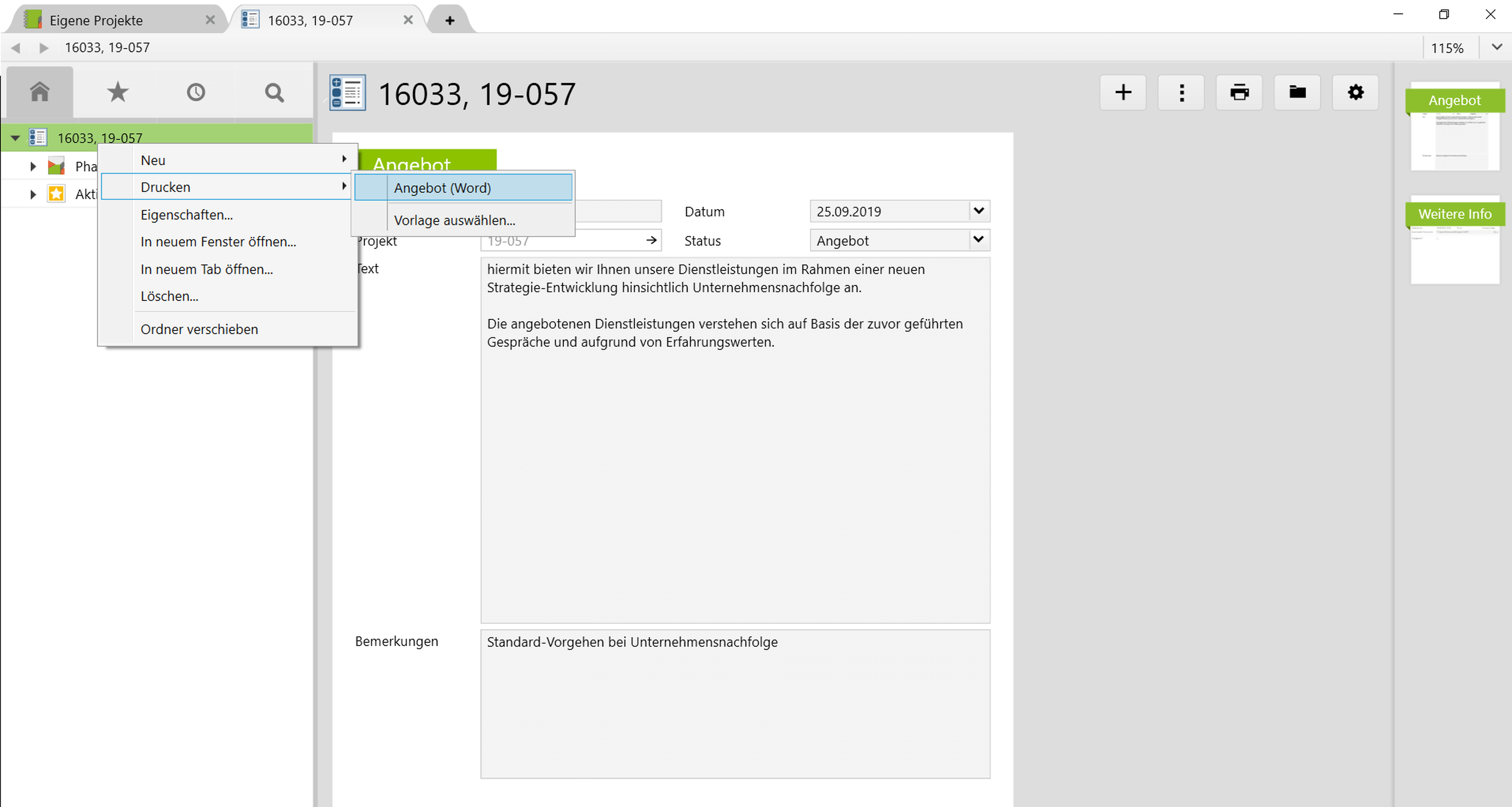 Erstellung einer Offerte als Word-Datei aus Vertec heraus.