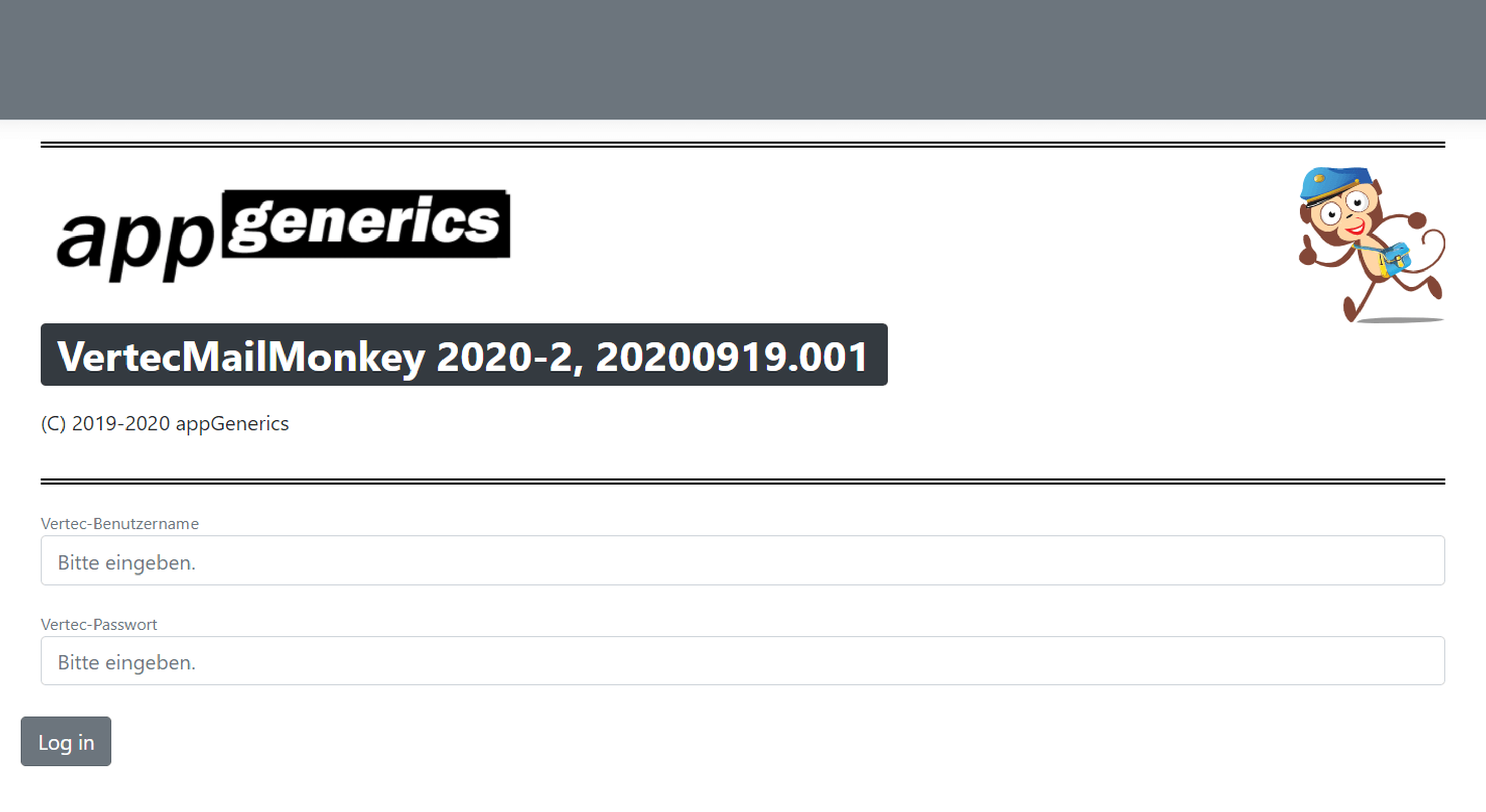 Login für den Vertec Mail Monkey.
