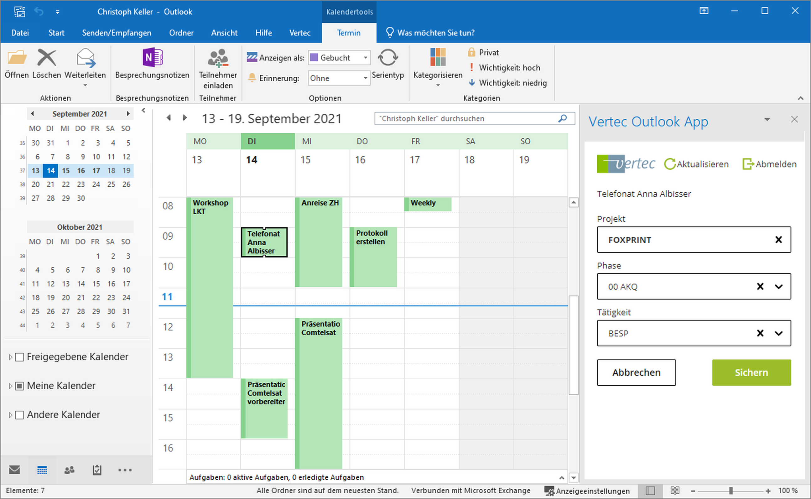 Projekt, Phase und Tätigkeit können direkt in der App ausgewählt werden