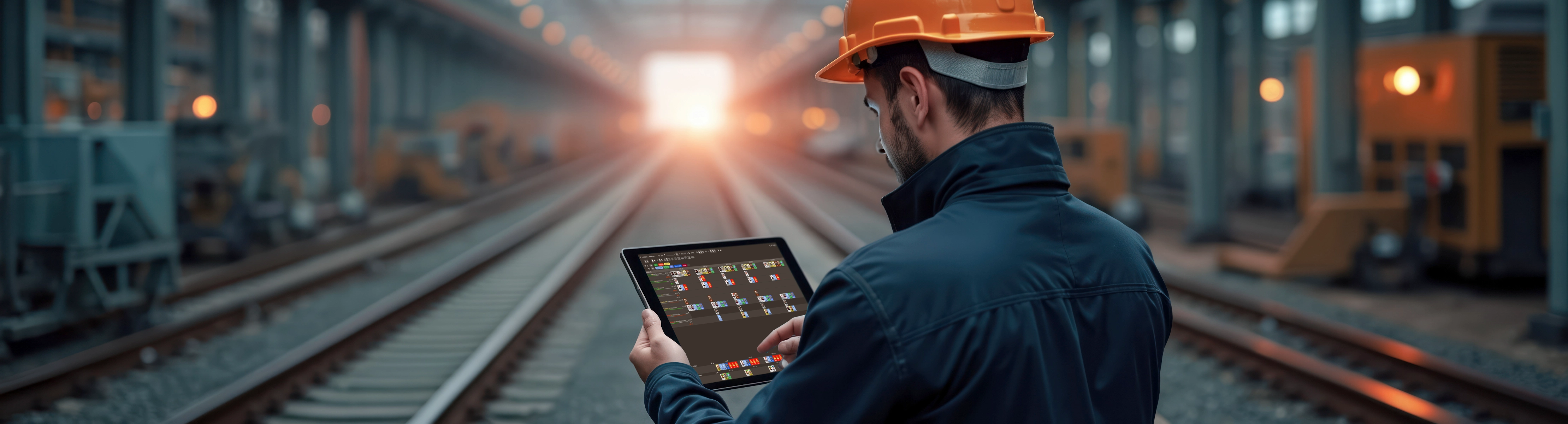 Bauarbeiter mit Vanillaplan auf einem Tablet