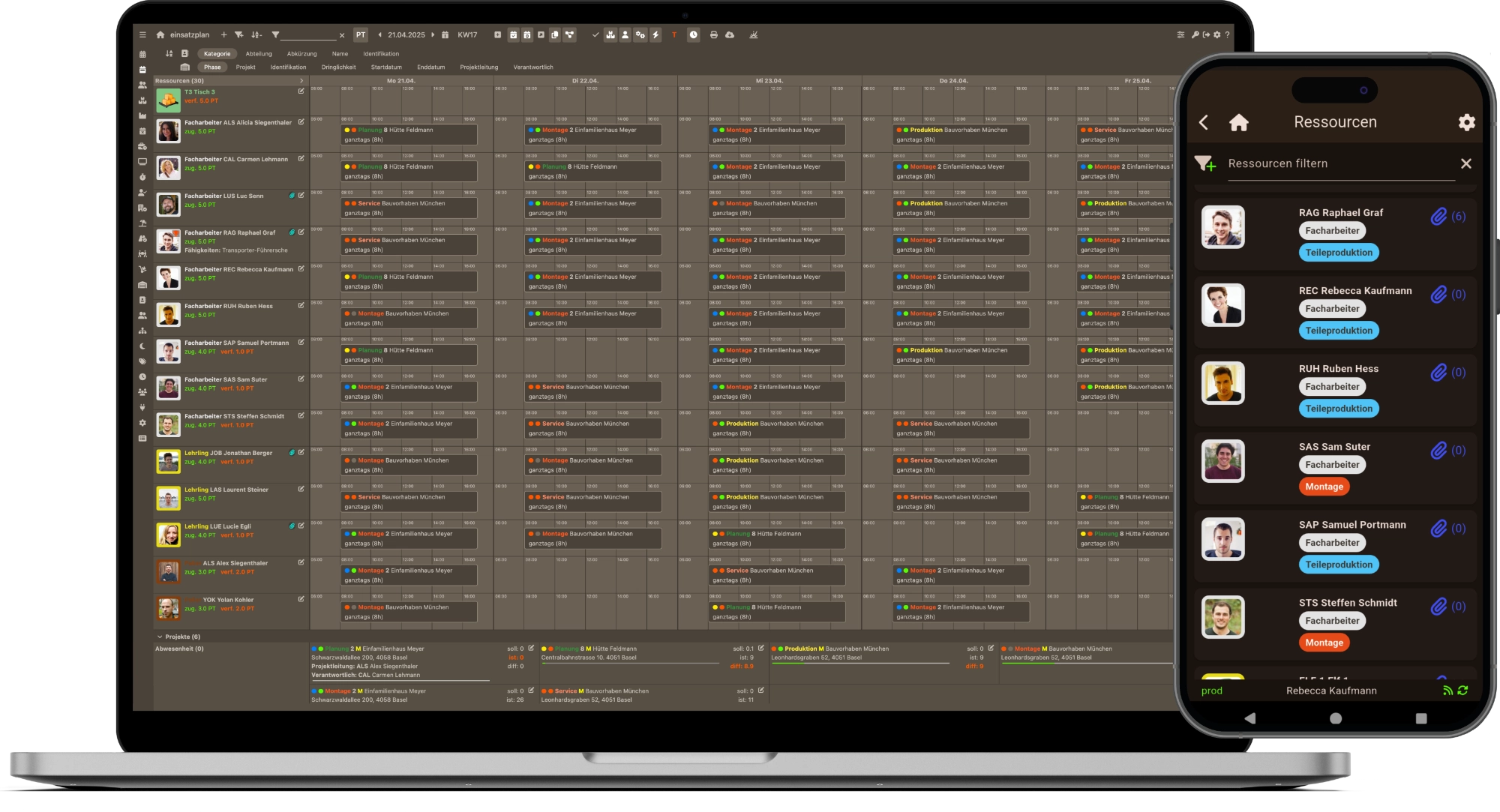 Vanillaplan Ressourcenplanung auf Laptop und Smartphone