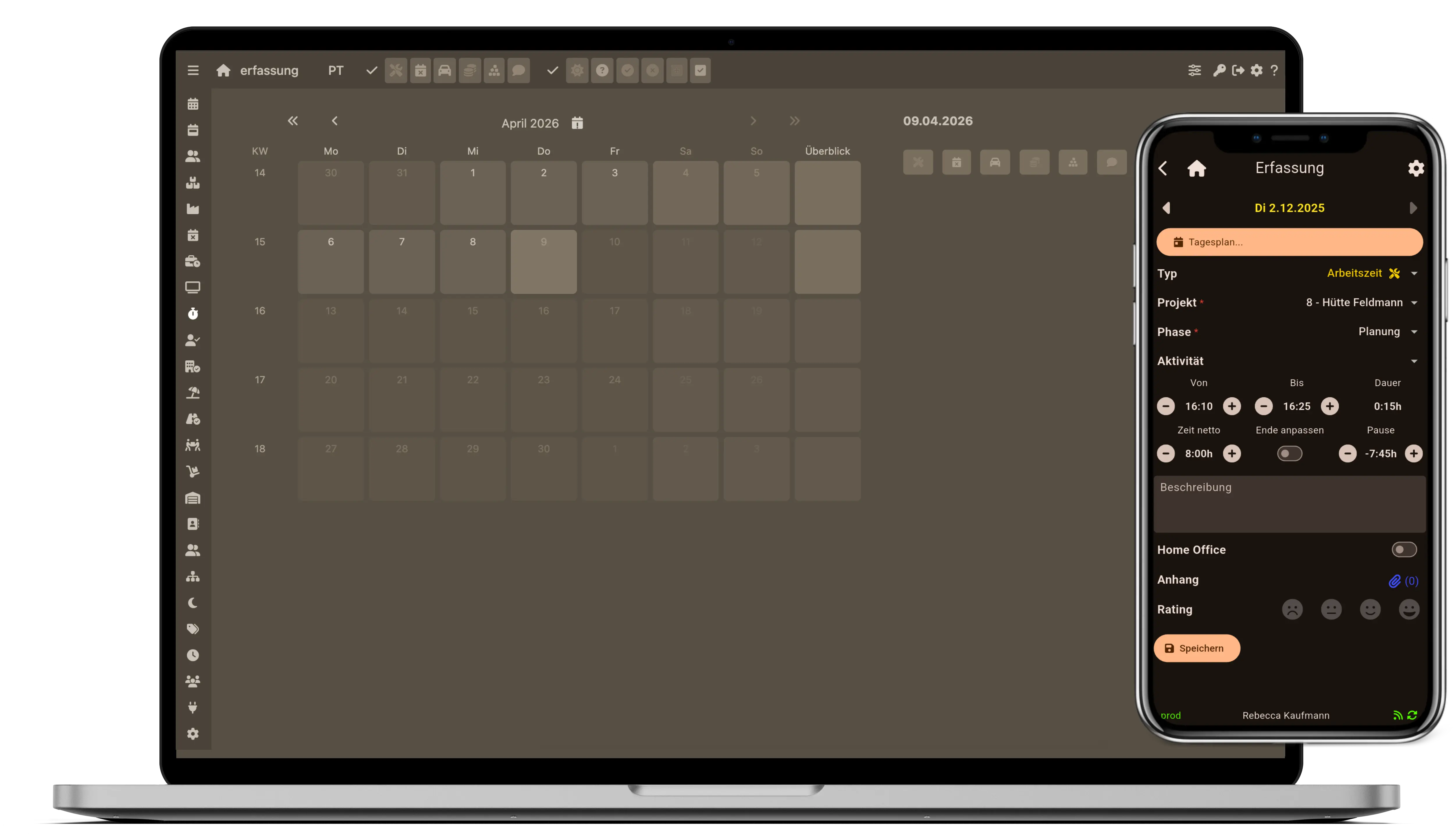Vanillaplan Zeiterfassung auf Laptop und Mobile